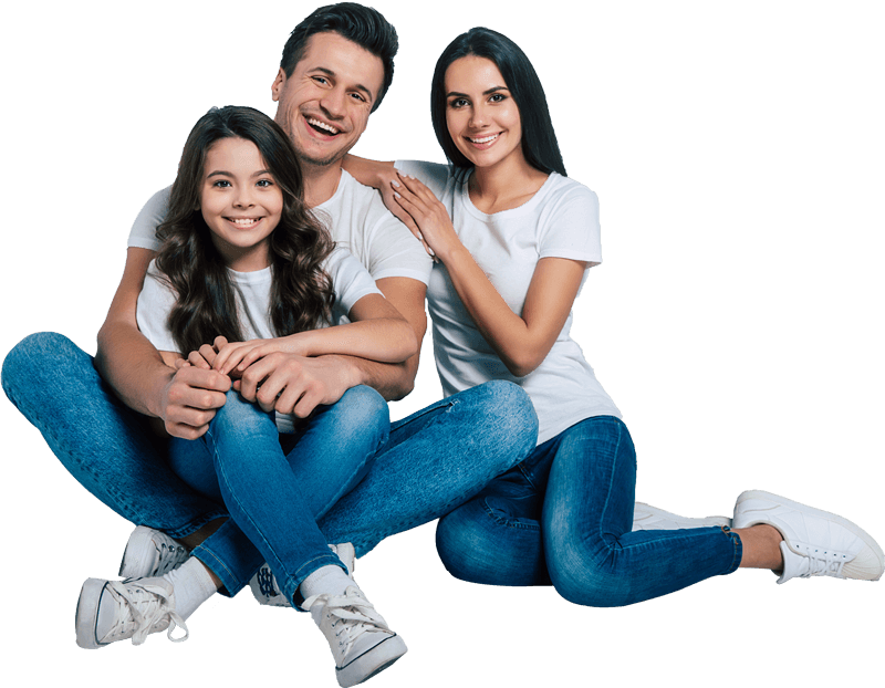 Happy young family in white t-shirts