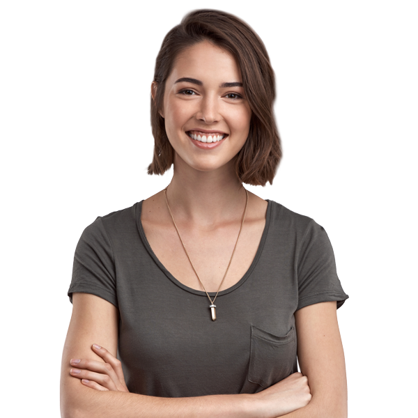 young woman smiling with arms crossed